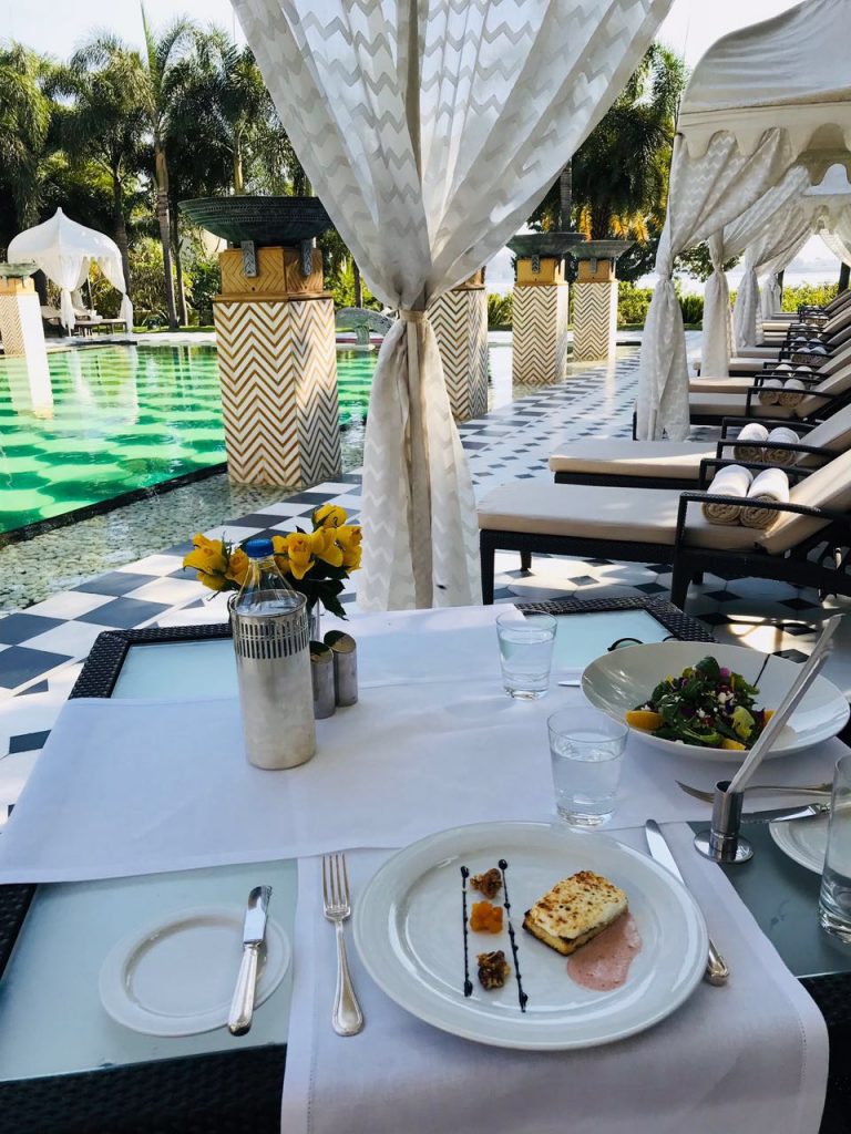 Pool-side lunch, The Leela Palace Udaipur, the leela, luxury hotels Udaipur, lake facing Hotels, pichola lake