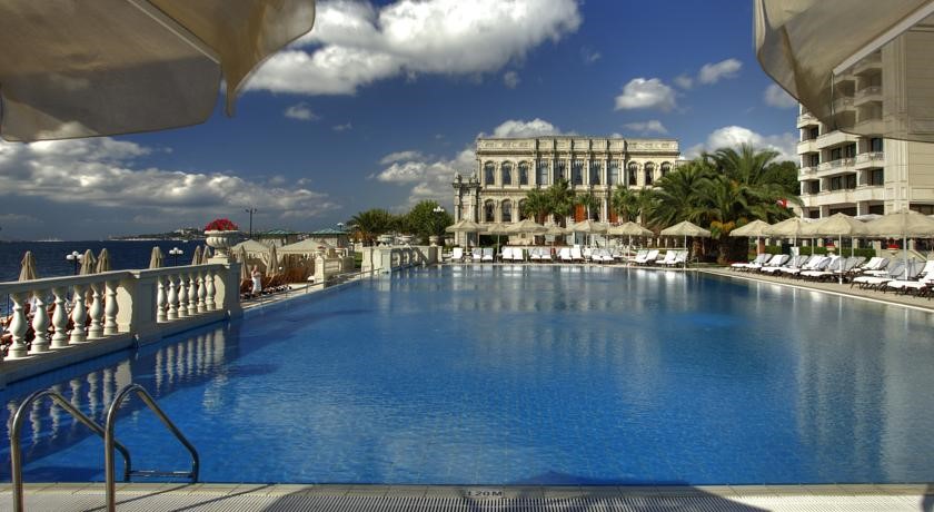 Outdoor heated pool, Ciragan Palace Kempinski Istanbul, Neo-Baroque style Ortakoy Mosque, Ortakoy Pier Square, Tugra Turkish restaurant, Istanbul luxurious hotel, 