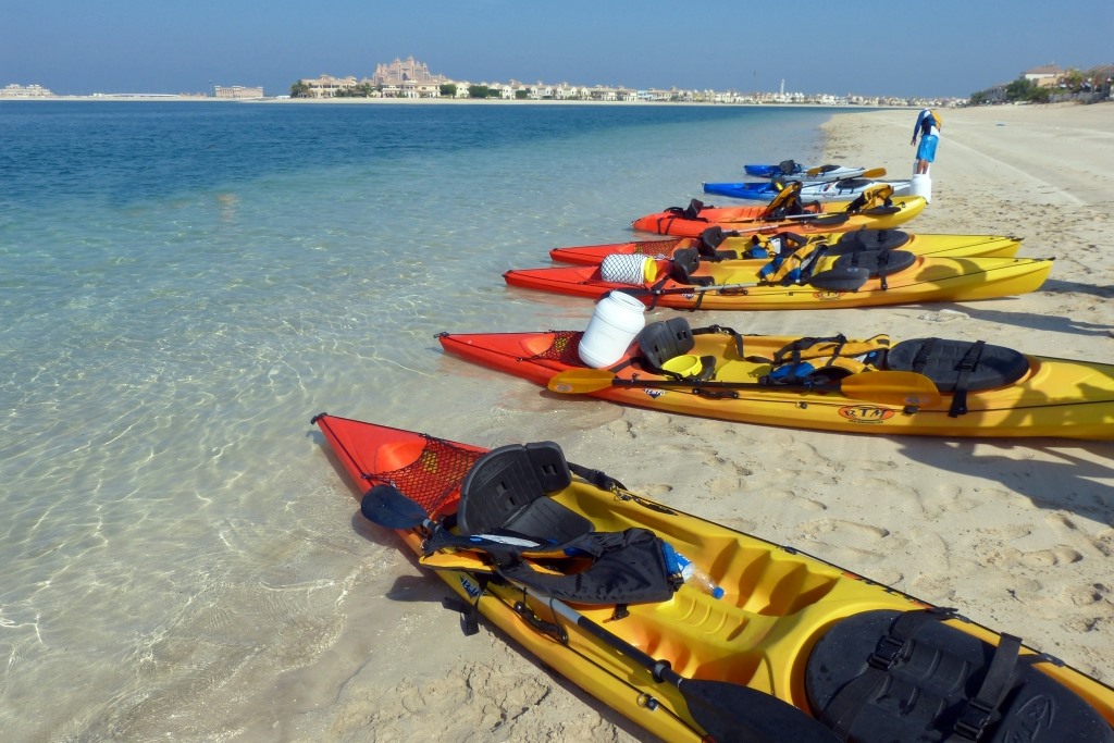 kayaking and paddle boarding at luxurious Fairmont The Palm Dubai, Fairmont The Palm, luxurious Fairmont The Palm, luxury Dubai hotel, private beach of fairmont the palm, beachfront resort Dubai,